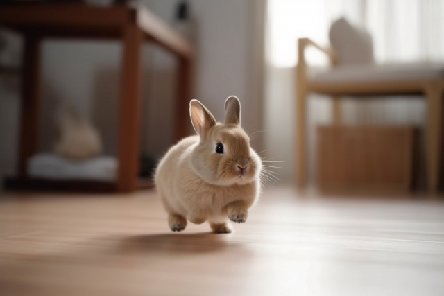 家の中で遊ぶうさぎ